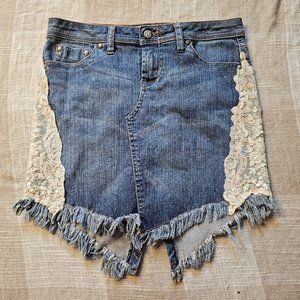 y2k McBling Candie's Western Coastal Cowgirl Skater Denim Fringe Mini Skirt